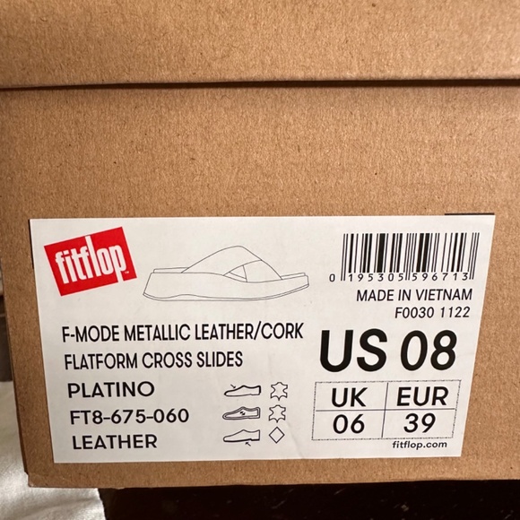 Fitflop F-Mode Metallic Leather/Cork “Flat form” Cross Slides US Size 08 - Picture 6 of 9
